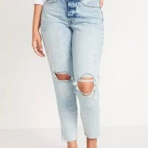 Old Navy Curvy High-Waisted Straight Ripped Side-Split Ankle Jeans Women's 12